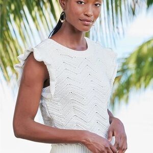 SOFT SURROUNDINGS Crochet  Flutter Sleeve Sweater Top Size Medium White